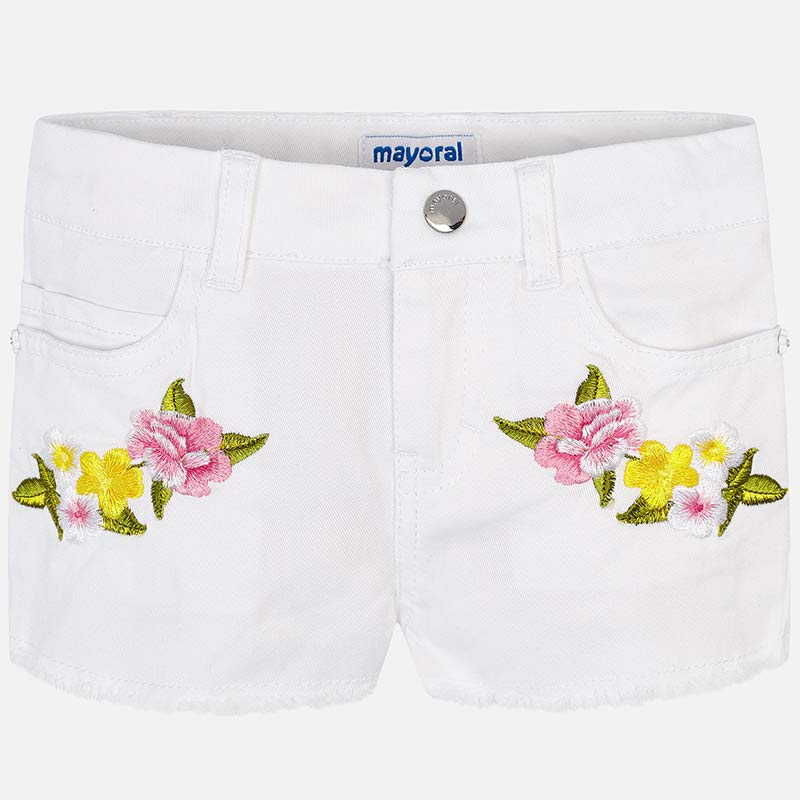 Flower Embroidered White Shorts