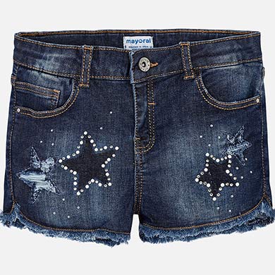 Denim Shorts With Star Appliques