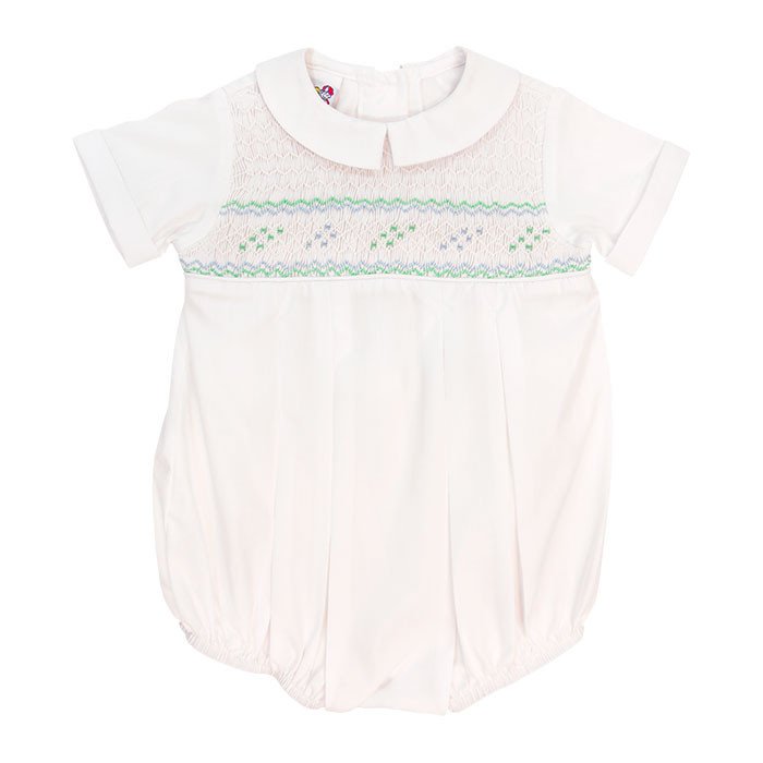 Smocked Mint & Blue White Dressy Bubble
