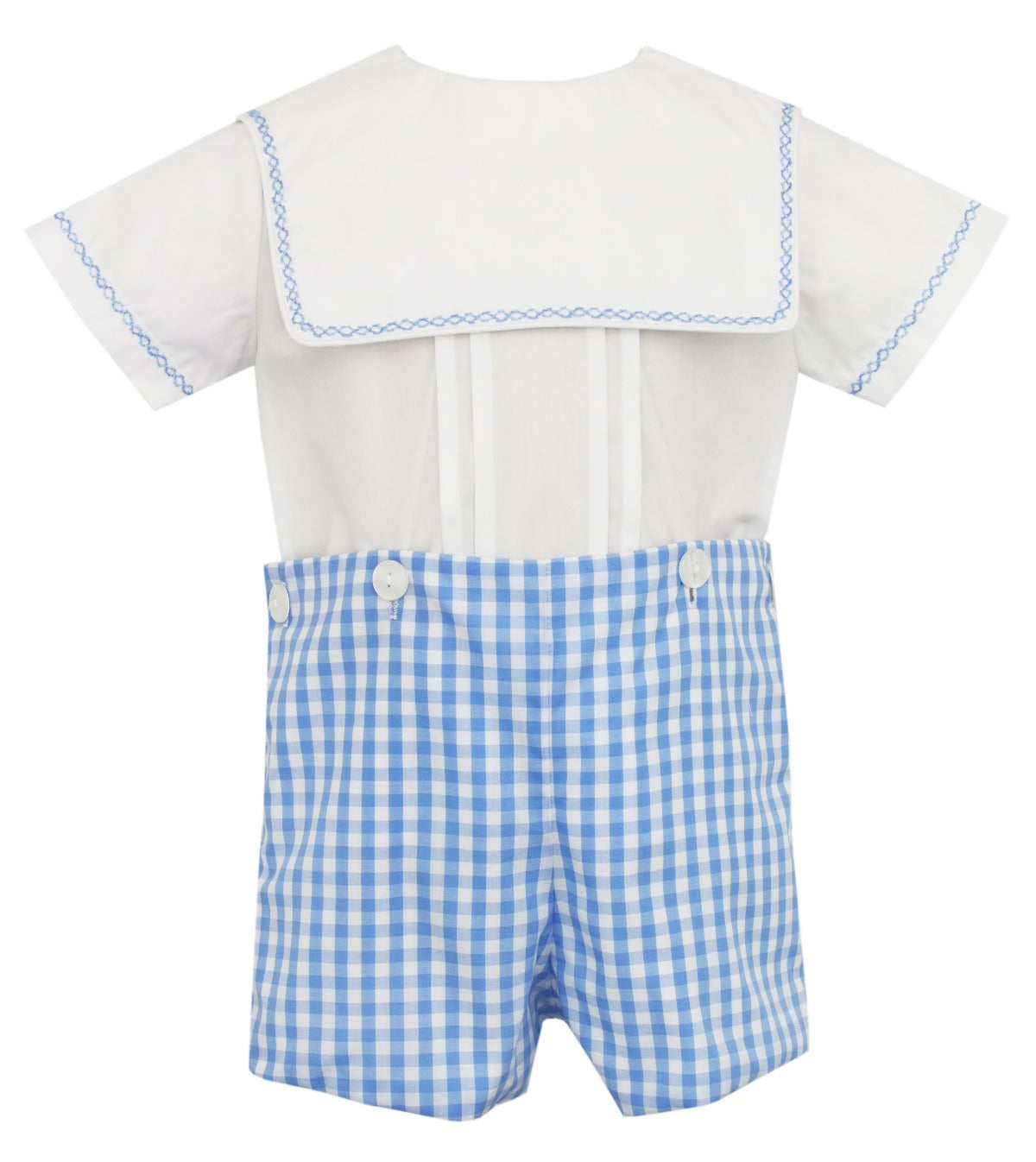 Light Blue Check Short Set With Square Collar