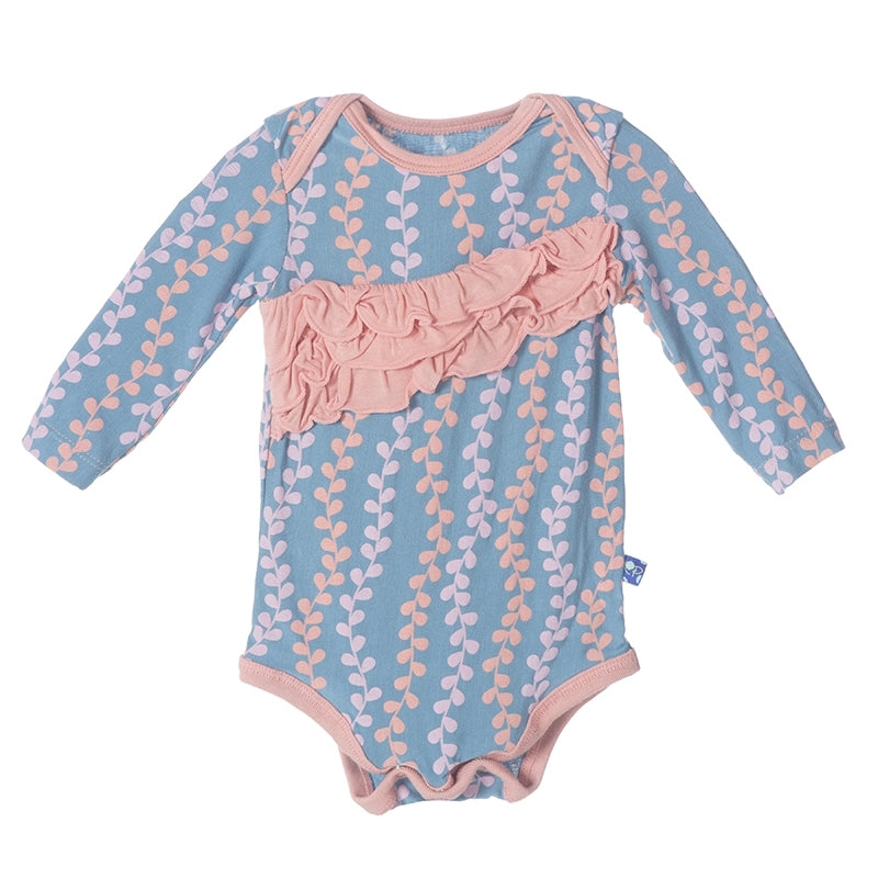 KicKee Pants - Blue Moon Seaweed Diagonal Ruffle Long Sleeve One Piece - kkgivingtree