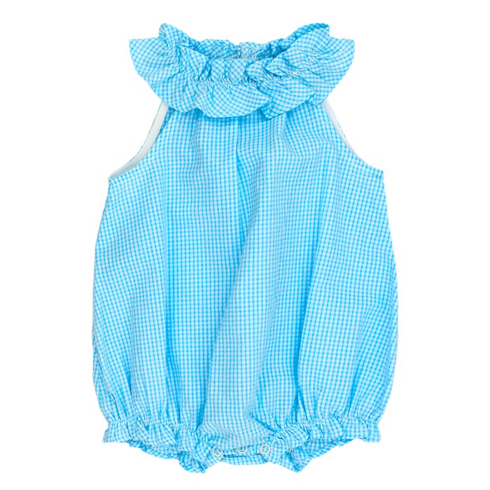 Aqua Check Seersucker Short Romper
