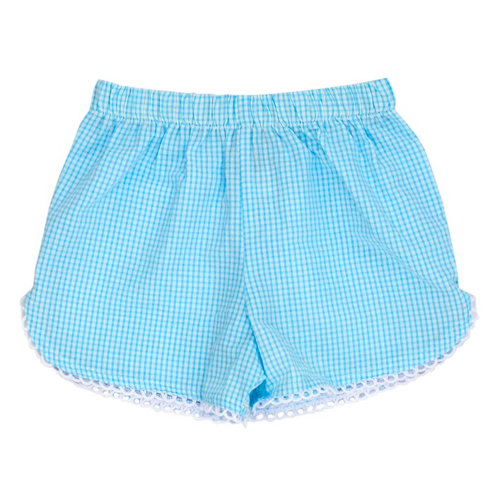 Aqua Check Seersucker Girl's Shorts