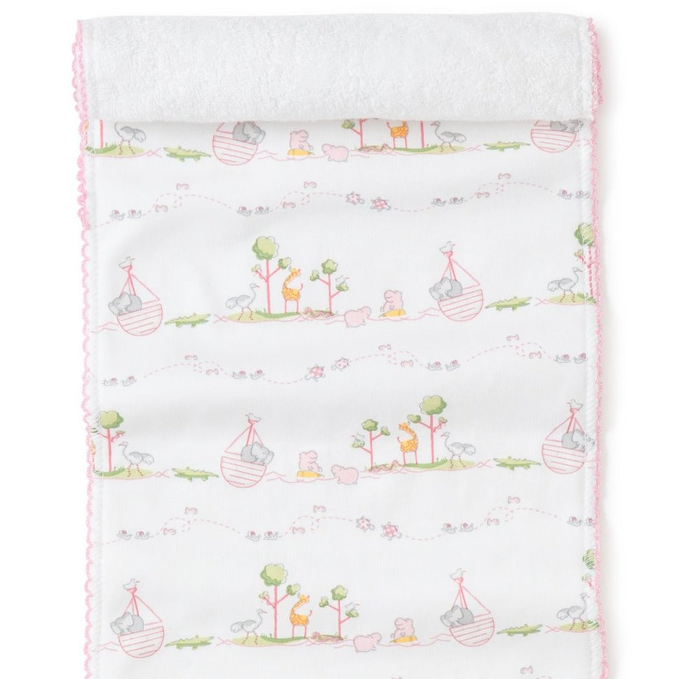 Noah's Ark Light Pink Burp Cloth