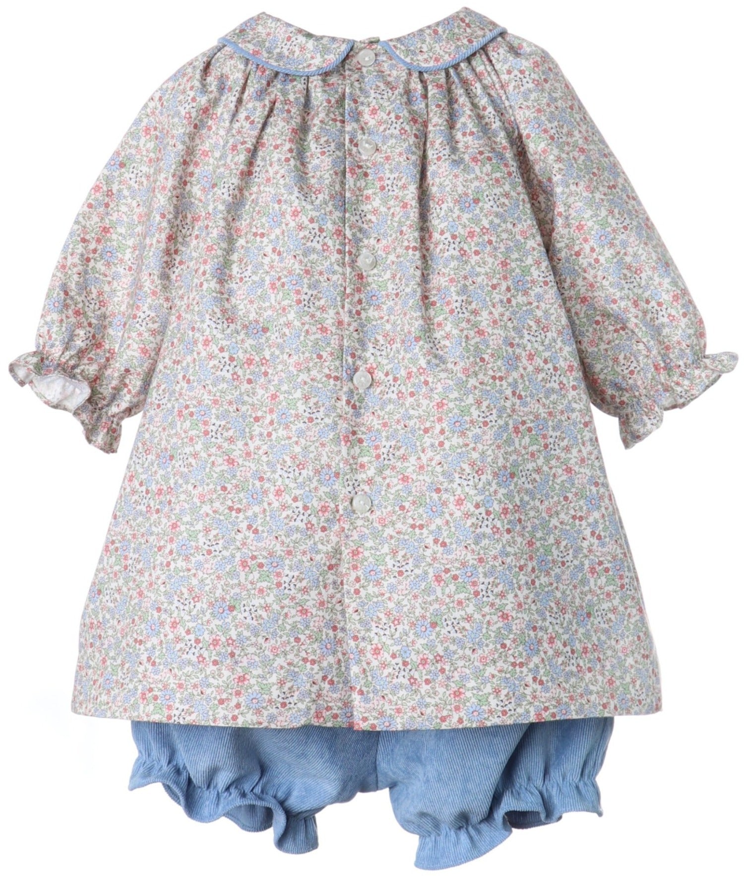 Blue Chicory Floral Bishop Dress With Corduroy Bloomers