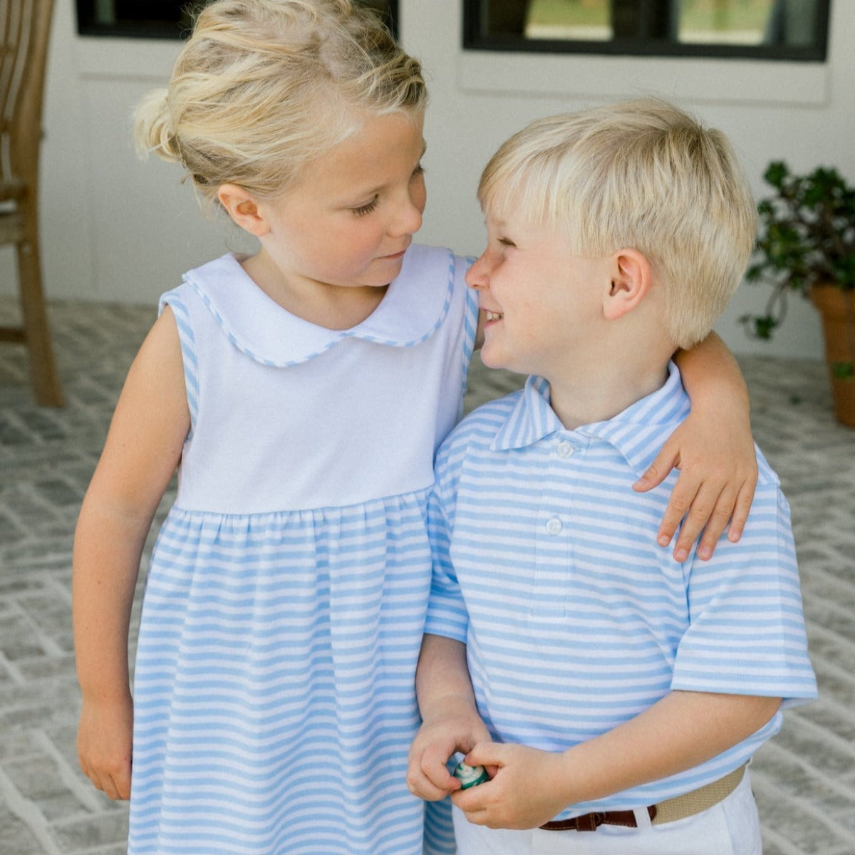 White & Blue Stripe Henry Short Sleeve Polo