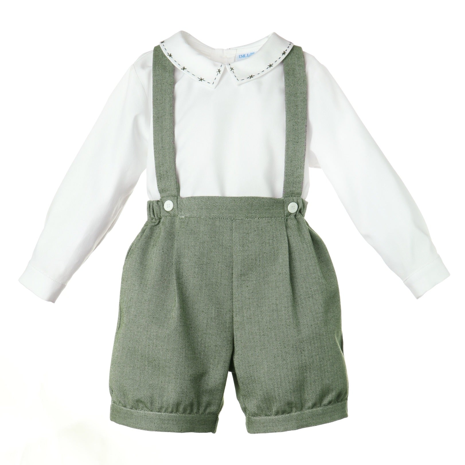 Green & White Chevron Suspenders Short Set