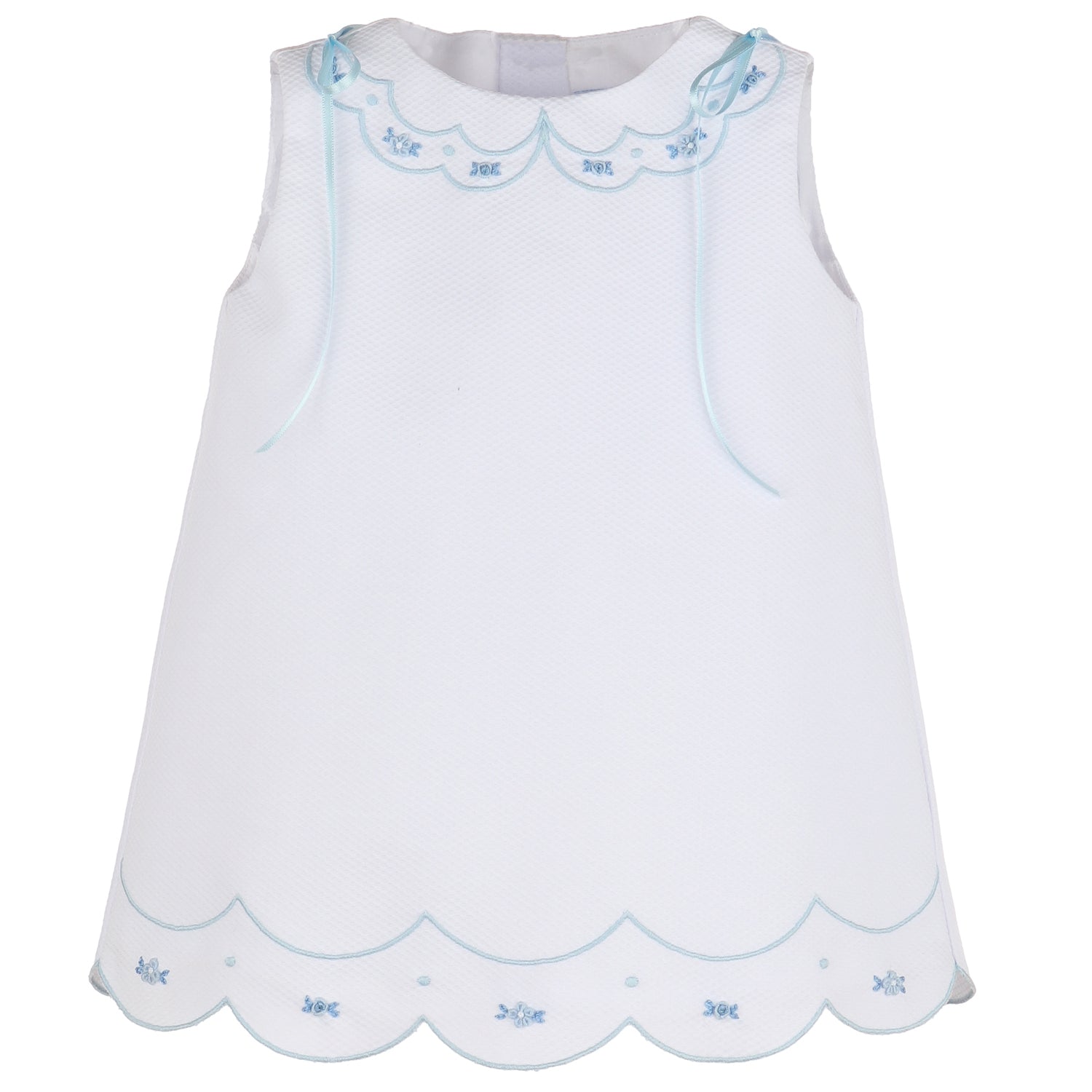 Blue Embroidered Scallops A-Line Dress