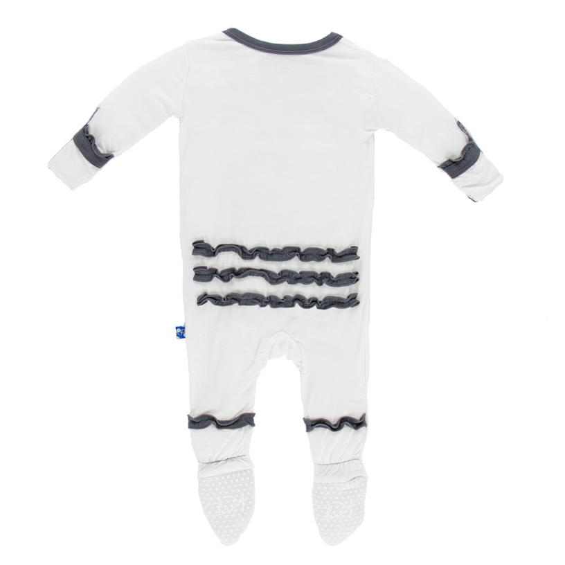 KicKee Pants - Natural with Stone Trim Muffin Ruffle Footie - kkgivingtree - K&K's