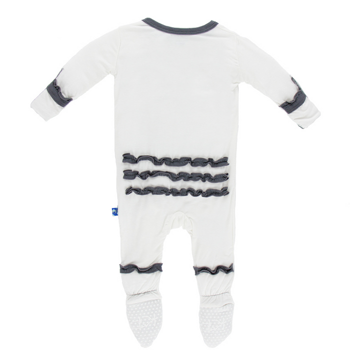 KicKee Pants - Natural with Stone Trim Muffin Ruffle Footie - kkgivingtree - K&K's