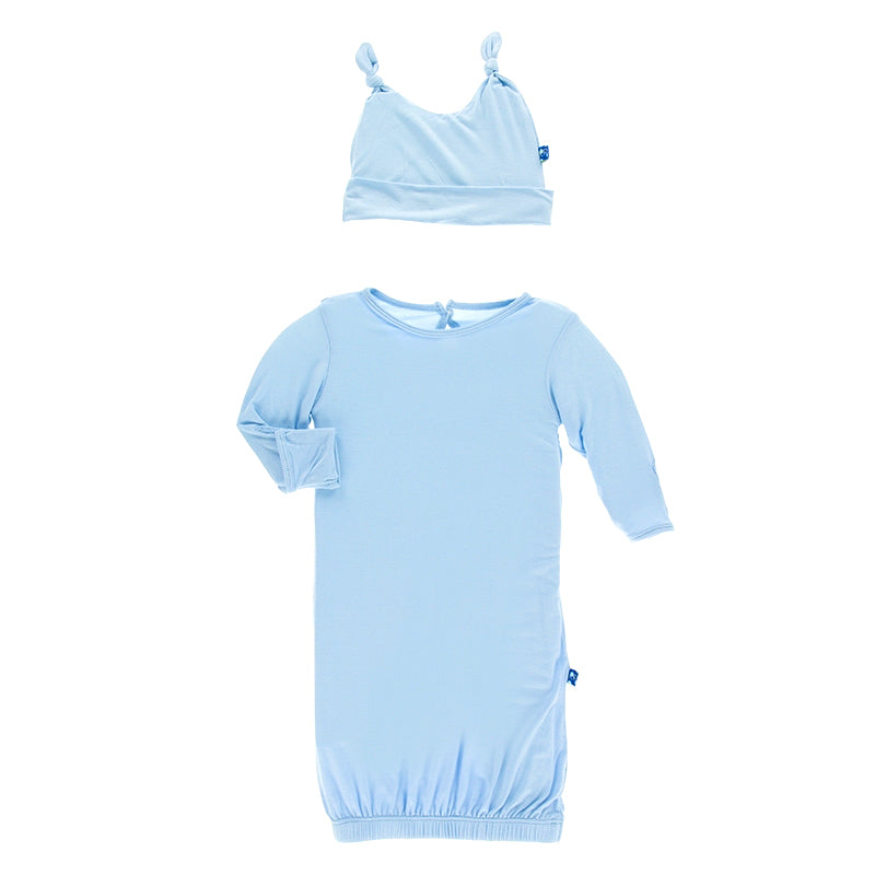 Pond Blue Layette Gown & Double Knot Hat Set