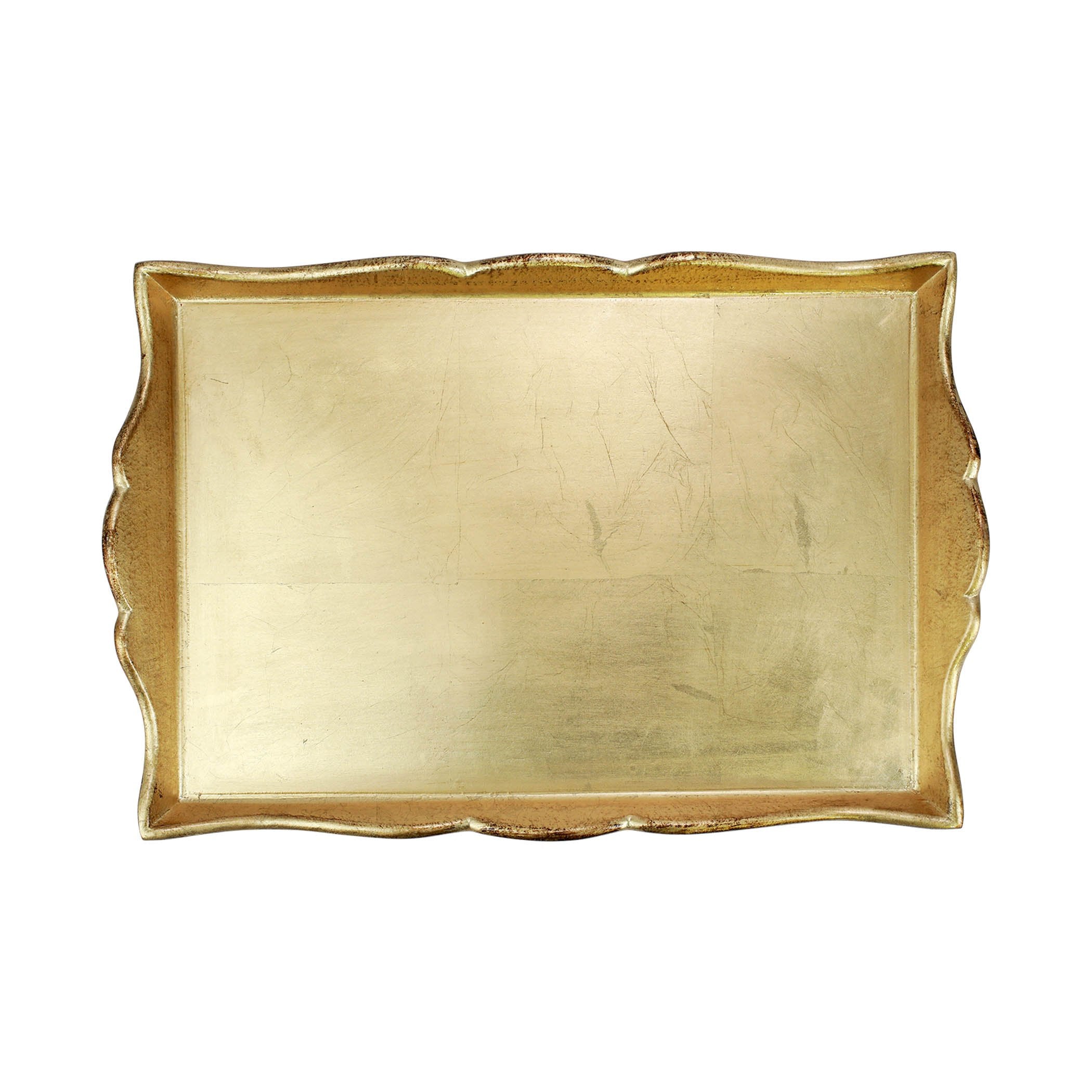 Florentine Wooden Accessories Gold Handled Rectangular Medium Tray