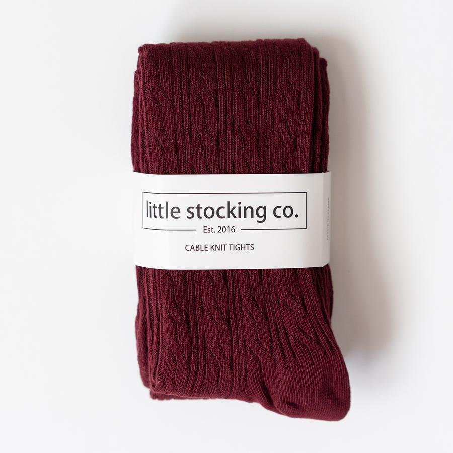 Wine Cable Knit Tights