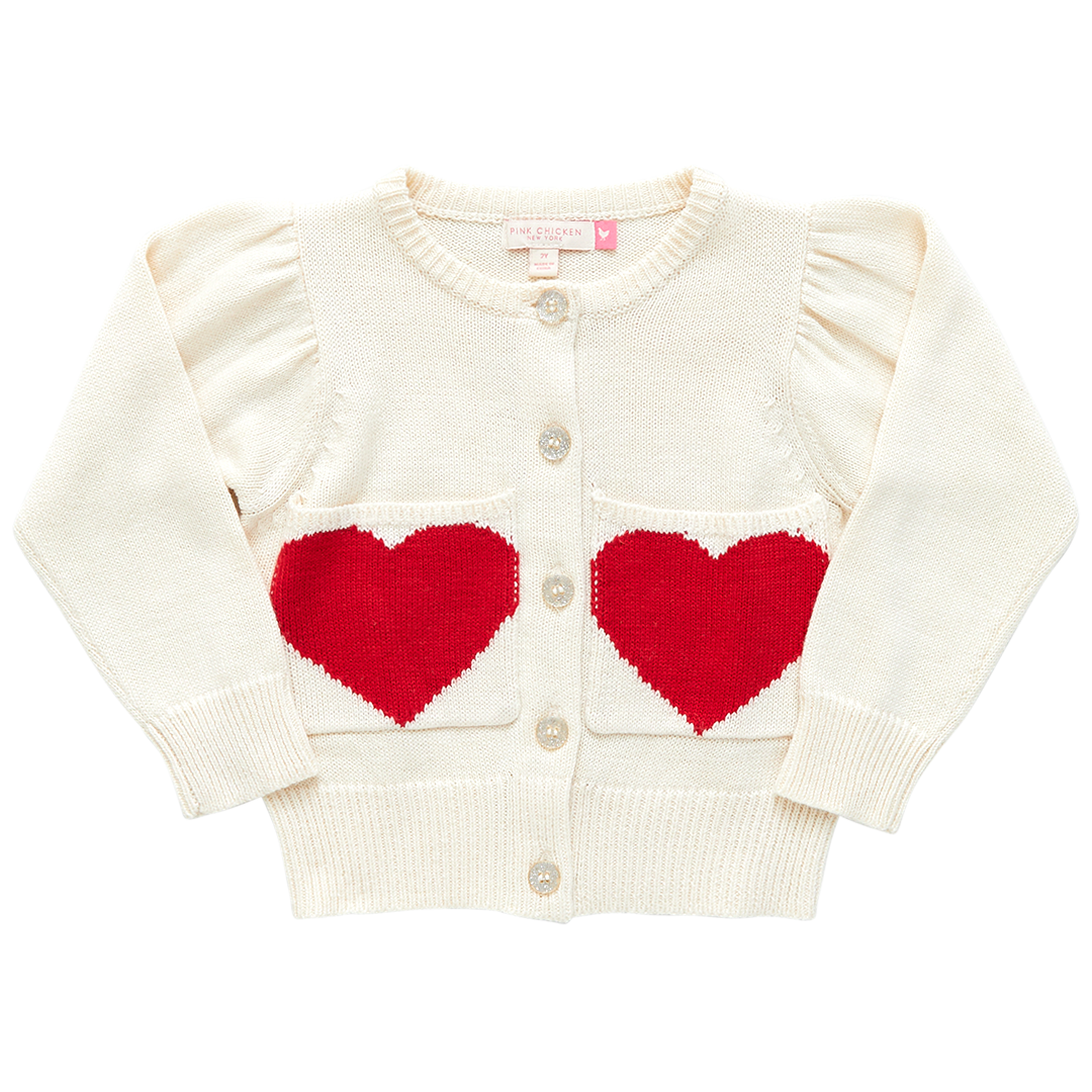 Cream Girls Heart Pocket Sweater