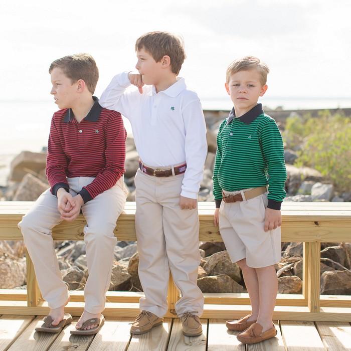 2 Button Navy & Red Stripe Long Sleeve Polo