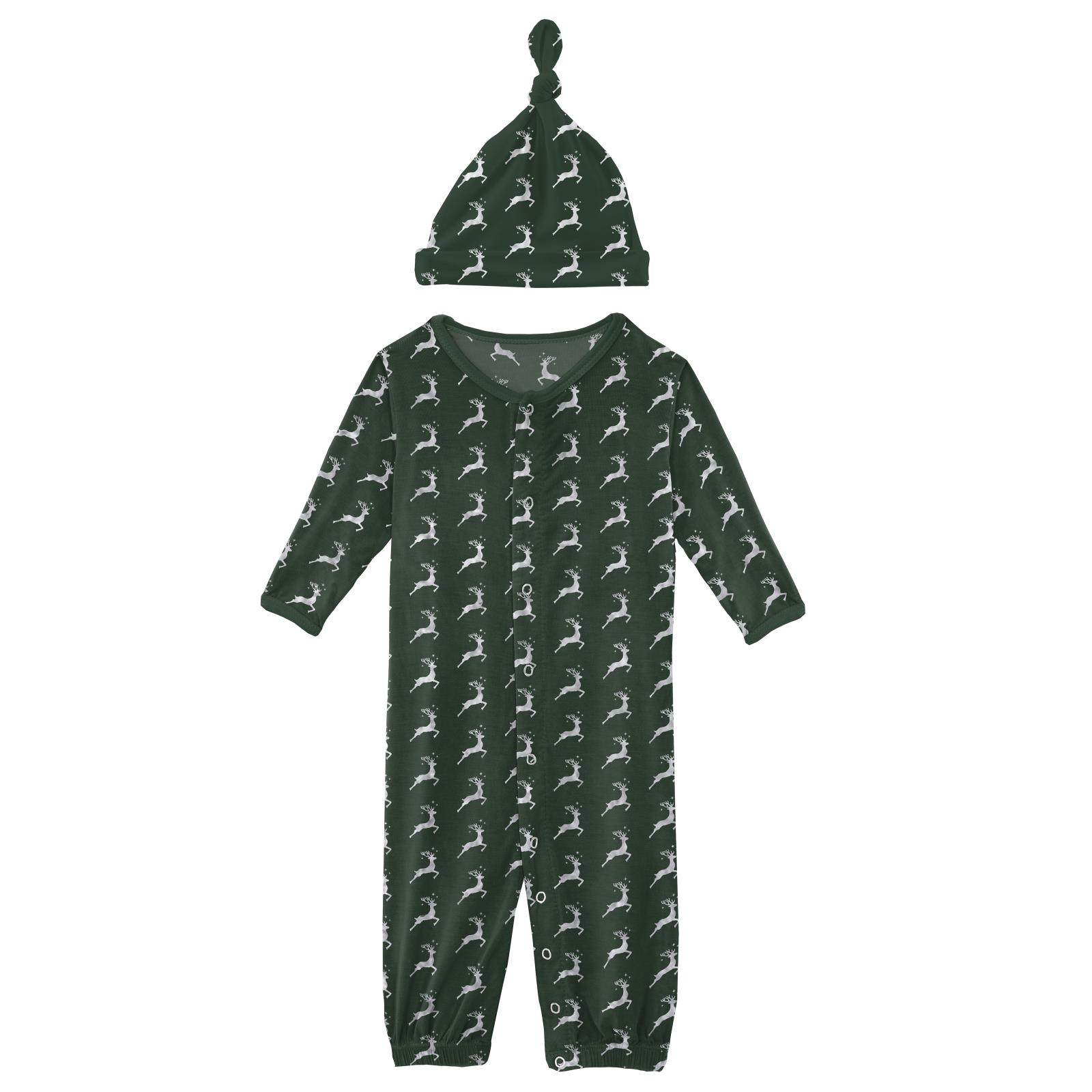 Mountain View Reindeer Layette Gown Converter & Single Knot Hat Set