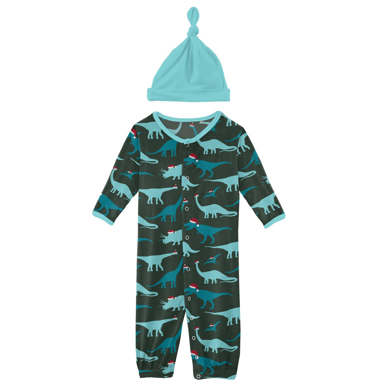 Santa Dinos Layette Gown Converter & Single Knot Hat Set