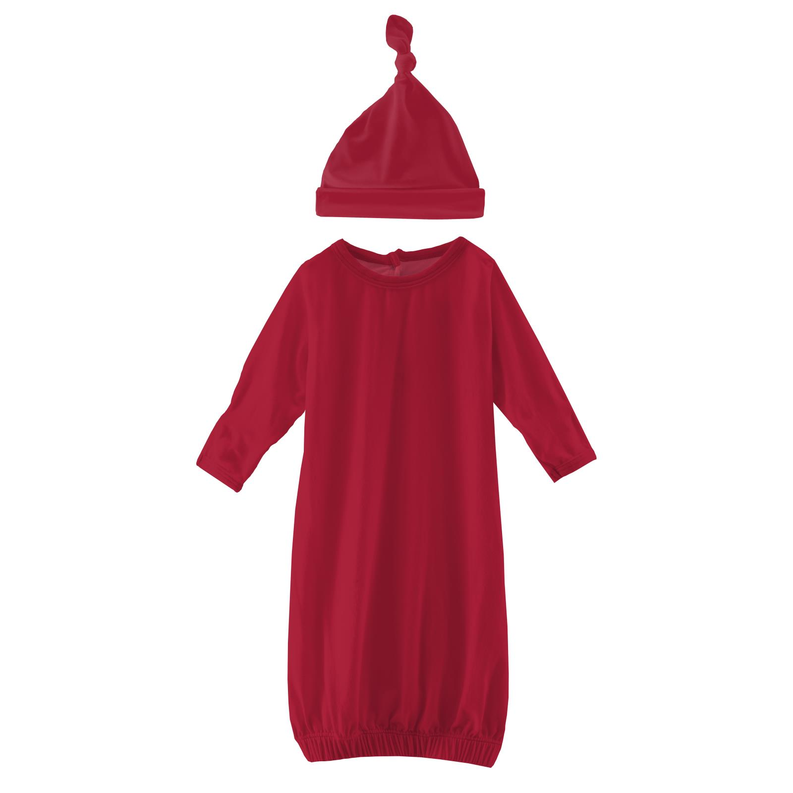 Crimson Solid Layette Gown & Single Knot Hat Set