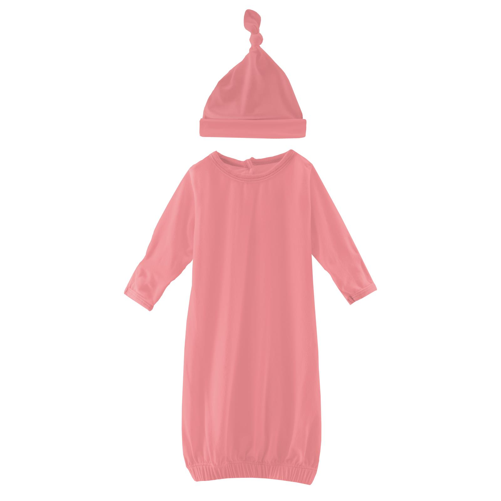 Strawberry Solid Layette Gown & Single Knot Hat Set