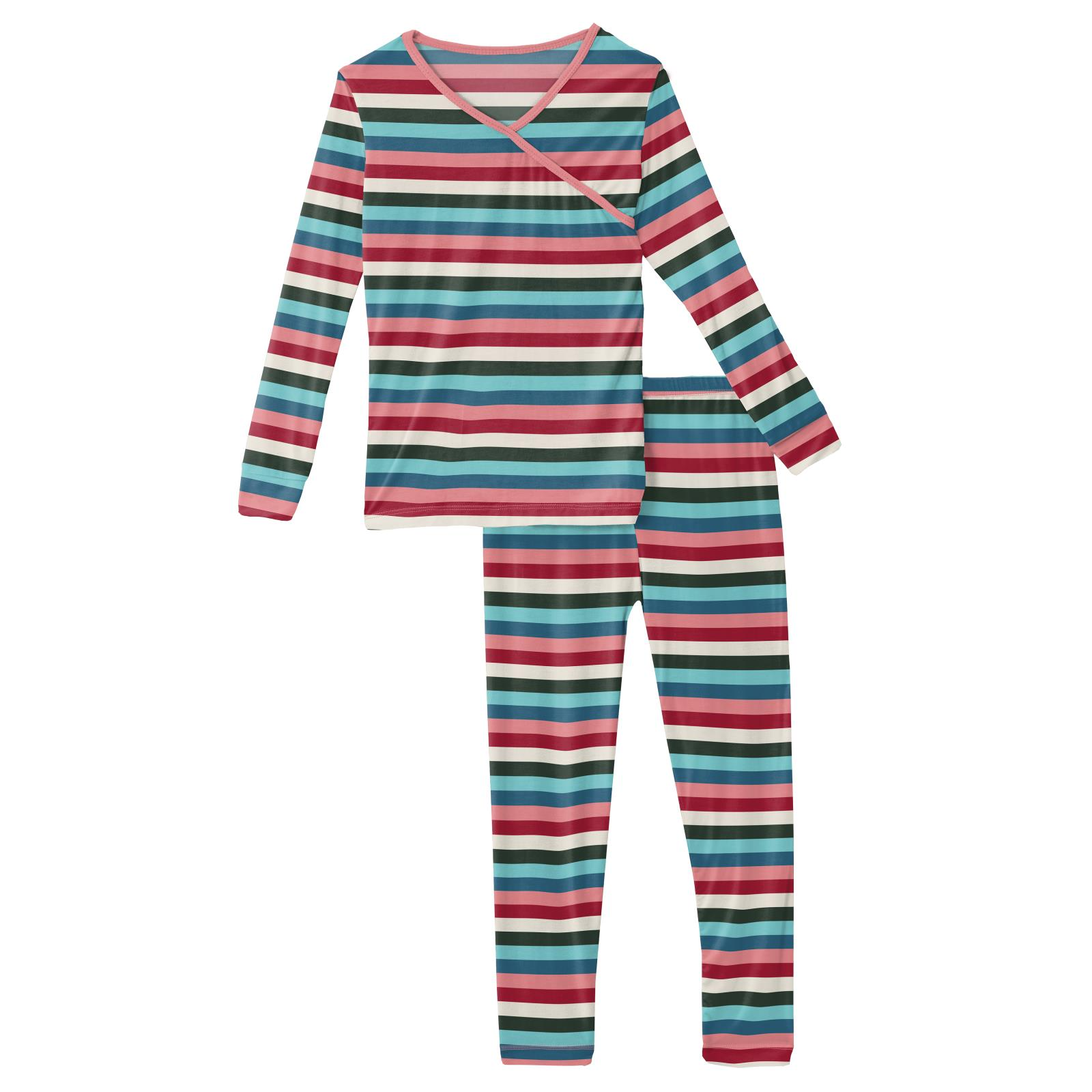 Snowball Multi Stripe Long Sleeve Kimono Pajama Set