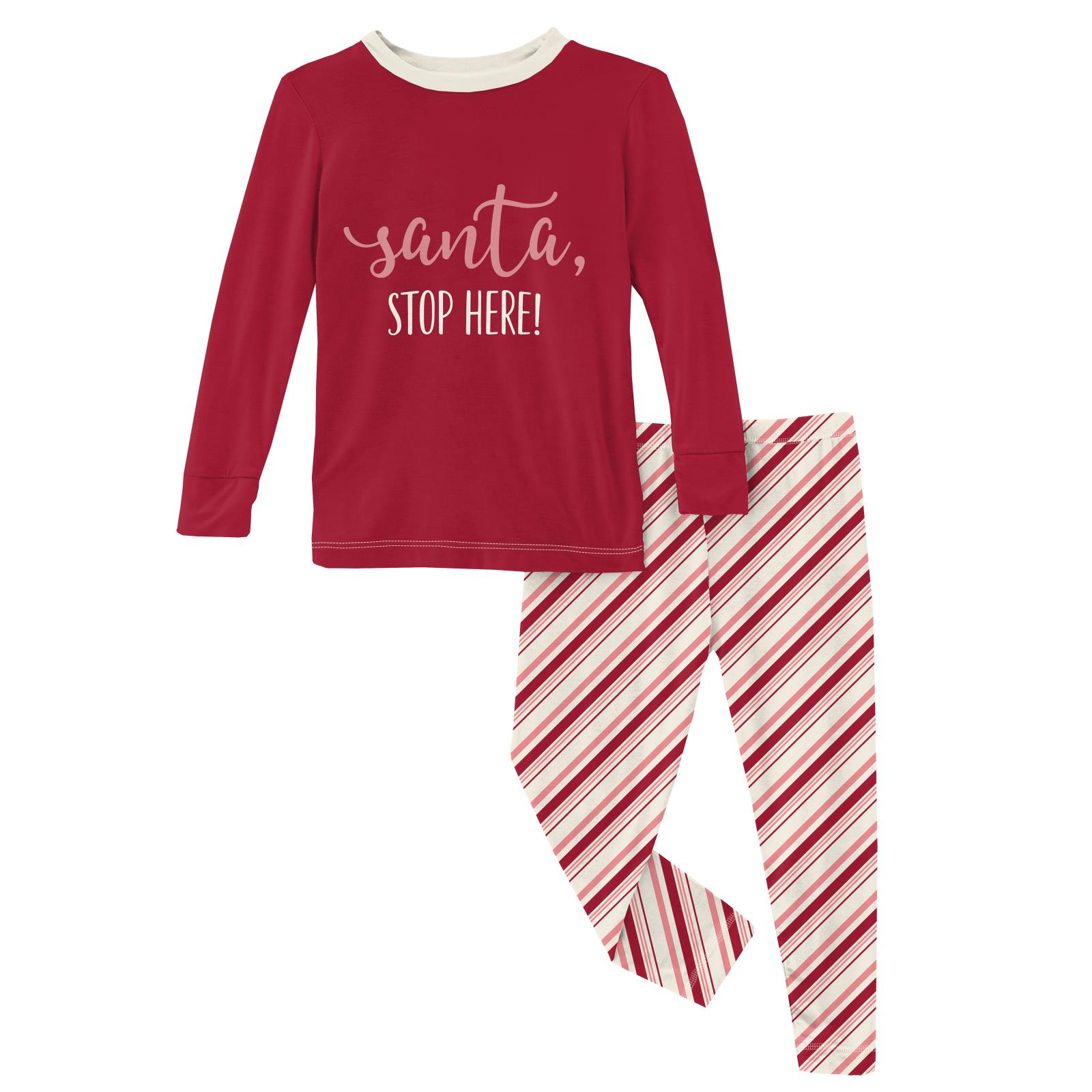 Strawberry Candy Cane Stripe Long Sleeve Graphic Tee Pajama Set
