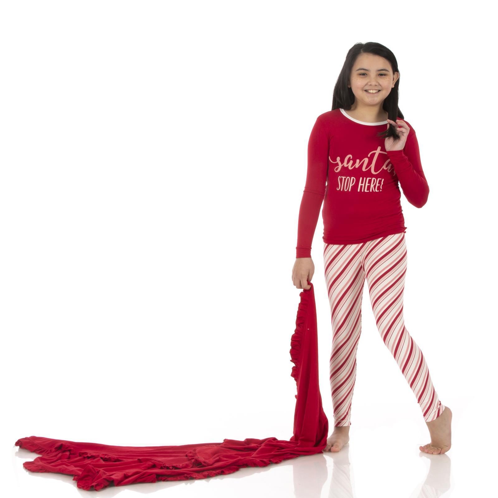 Strawberry Candy Cane Stripe Long Sleeve Graphic Tee Pajama Set