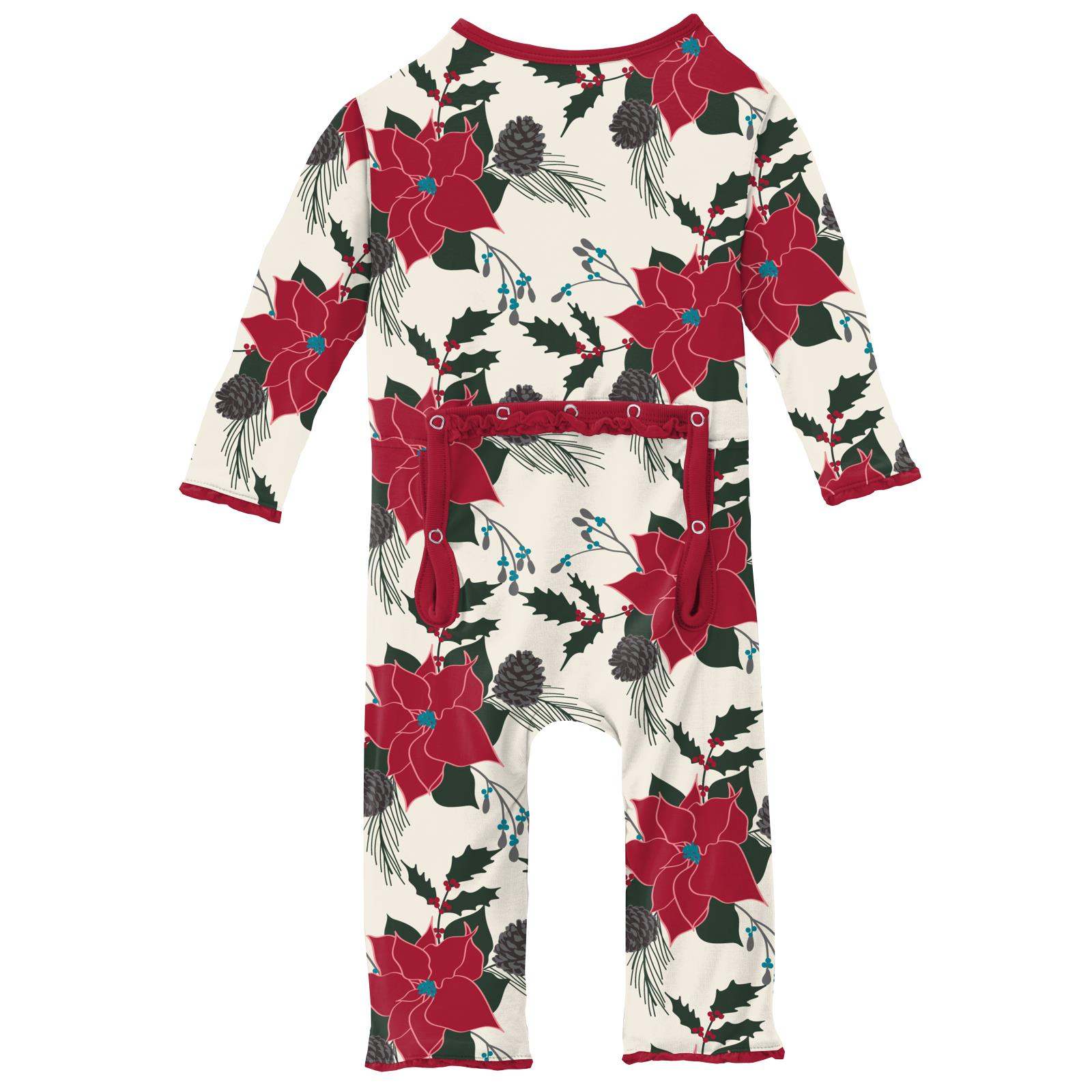 Christmas Floral Muffin Ruffle Coverall With Snaps