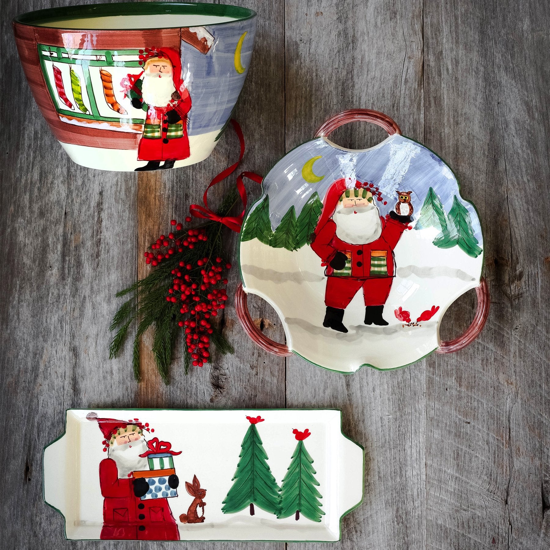 Old St. Nick Large Deep Bowl - Santa with Stockings