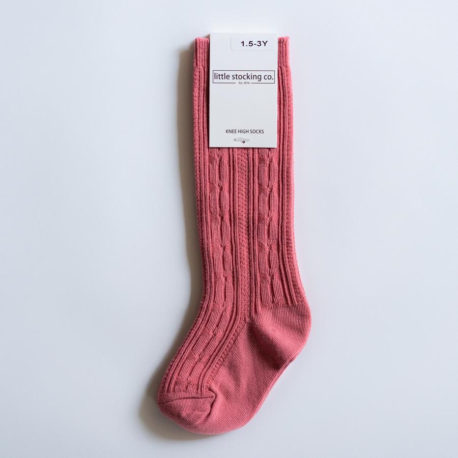 Hibiscus Pink Cable Knit Knee High Socks