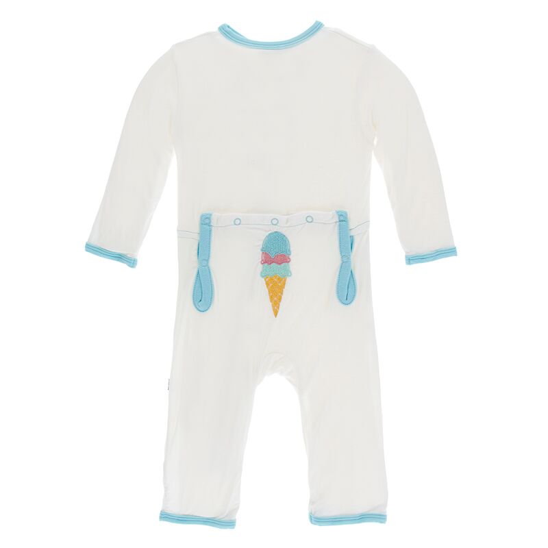 Natural Ice Cream Applique Coverall with Zipper