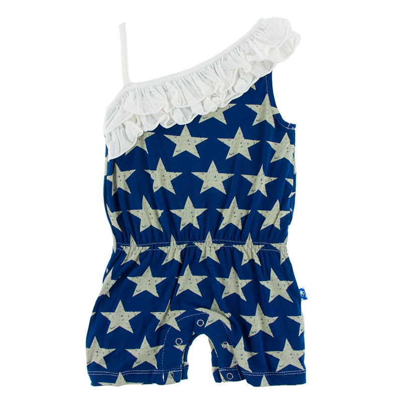 Vintage Stars Diagonal Ruffle Romper