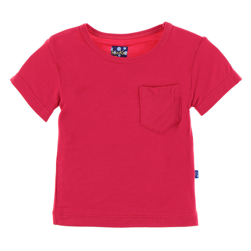 Flag Red Solid Short Sleeve Tee with Pocket