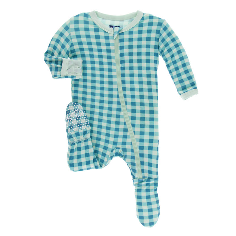 Pistachio Gingham Footie with Zipper
