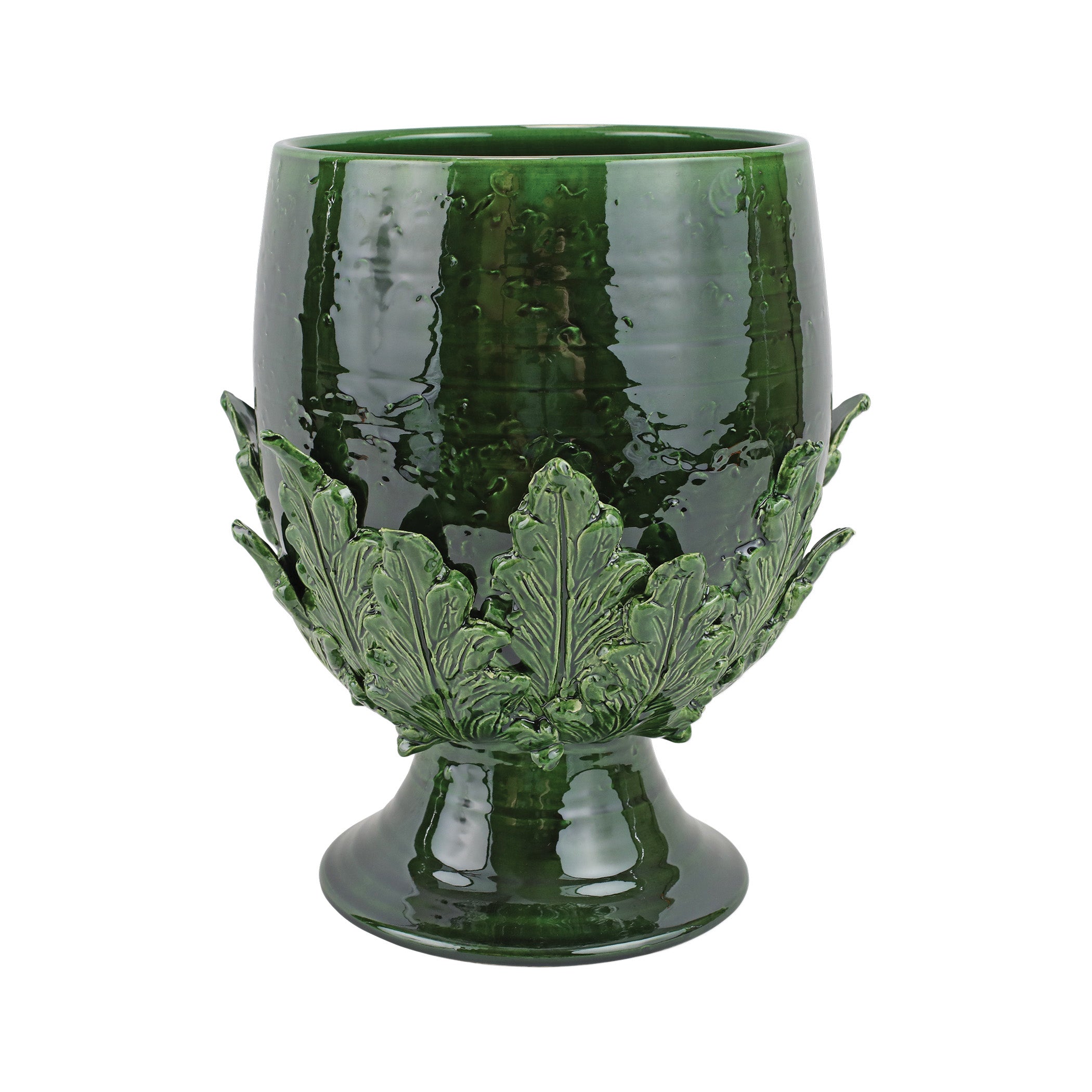 Rustic Garden Green Acanthus Leaf Large Footed Cachepot