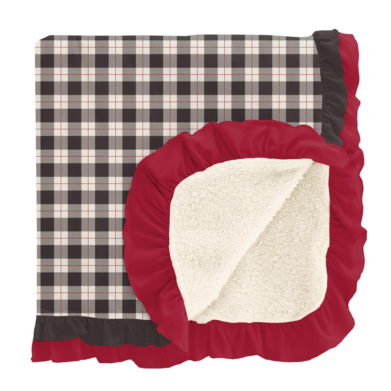 Midnight Holiday Plaid Sherpa-Lined Double Ruffle Toddler Blanket