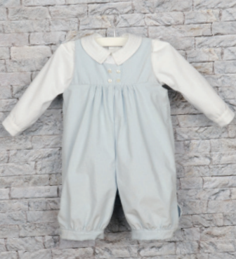 Blue Corduroy Romper & White Shirt Set