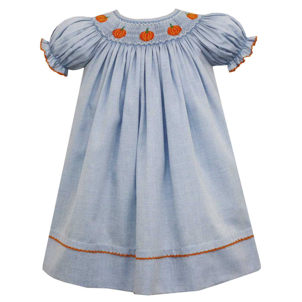 Blue Multi-stripe Smocked Pumpkin Short Sleeve Bishop Dress