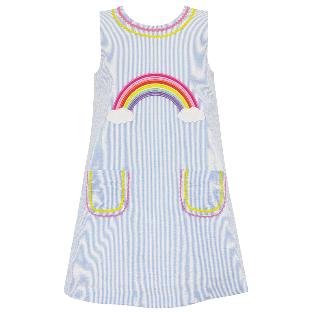 Light Blue Seersucker Stripe Rainbow A-Line Dress