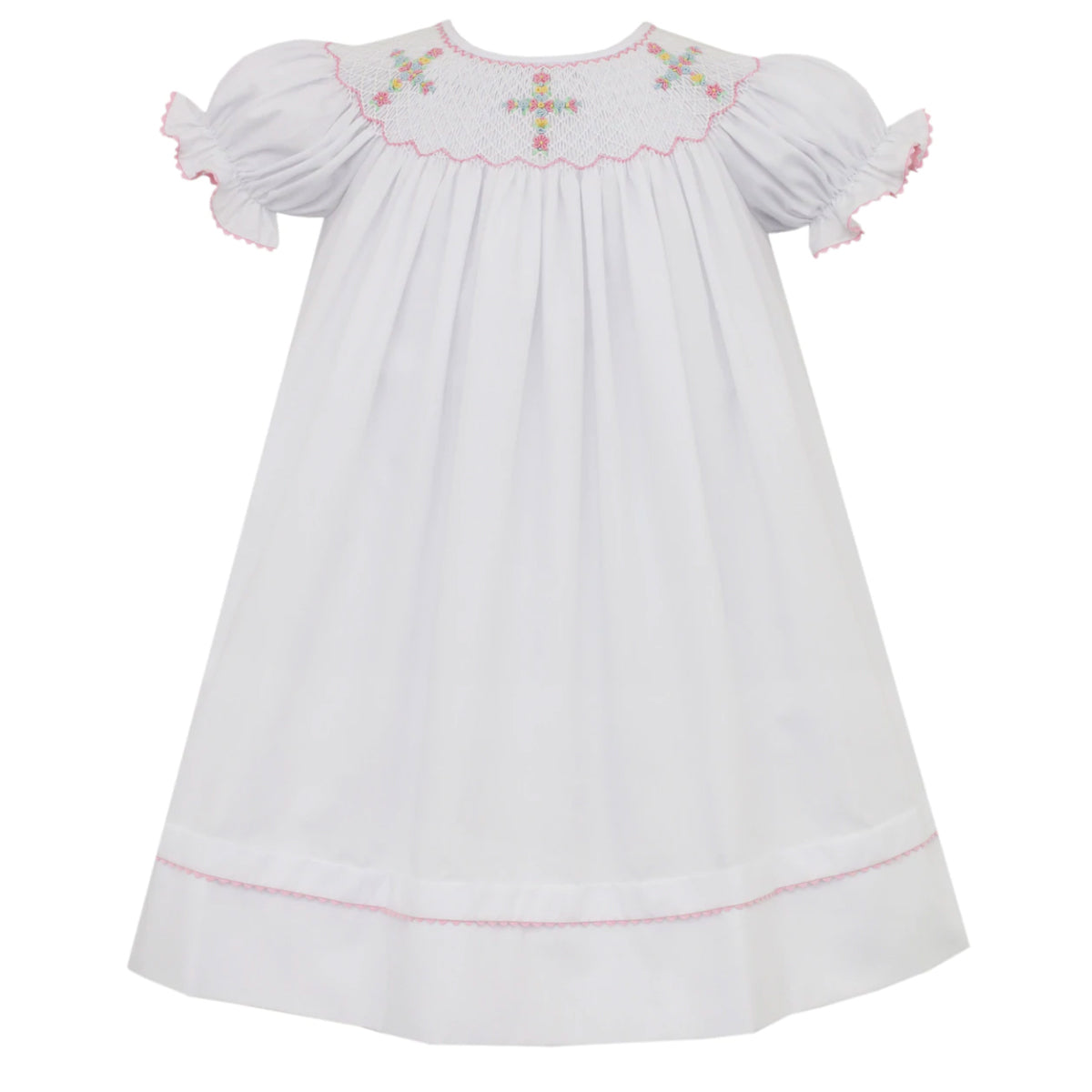 White Batiste Cross Smocked Bishop Dress