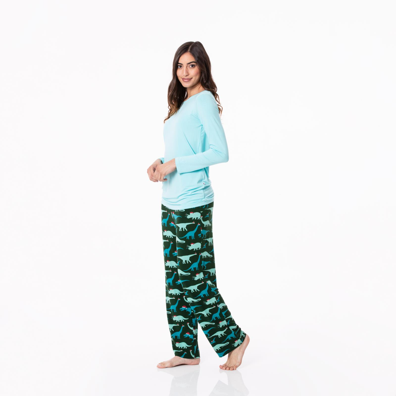 Santa Dinos Women's Long Sleeve Loosey Goosey Tee & Pajama Pants Set