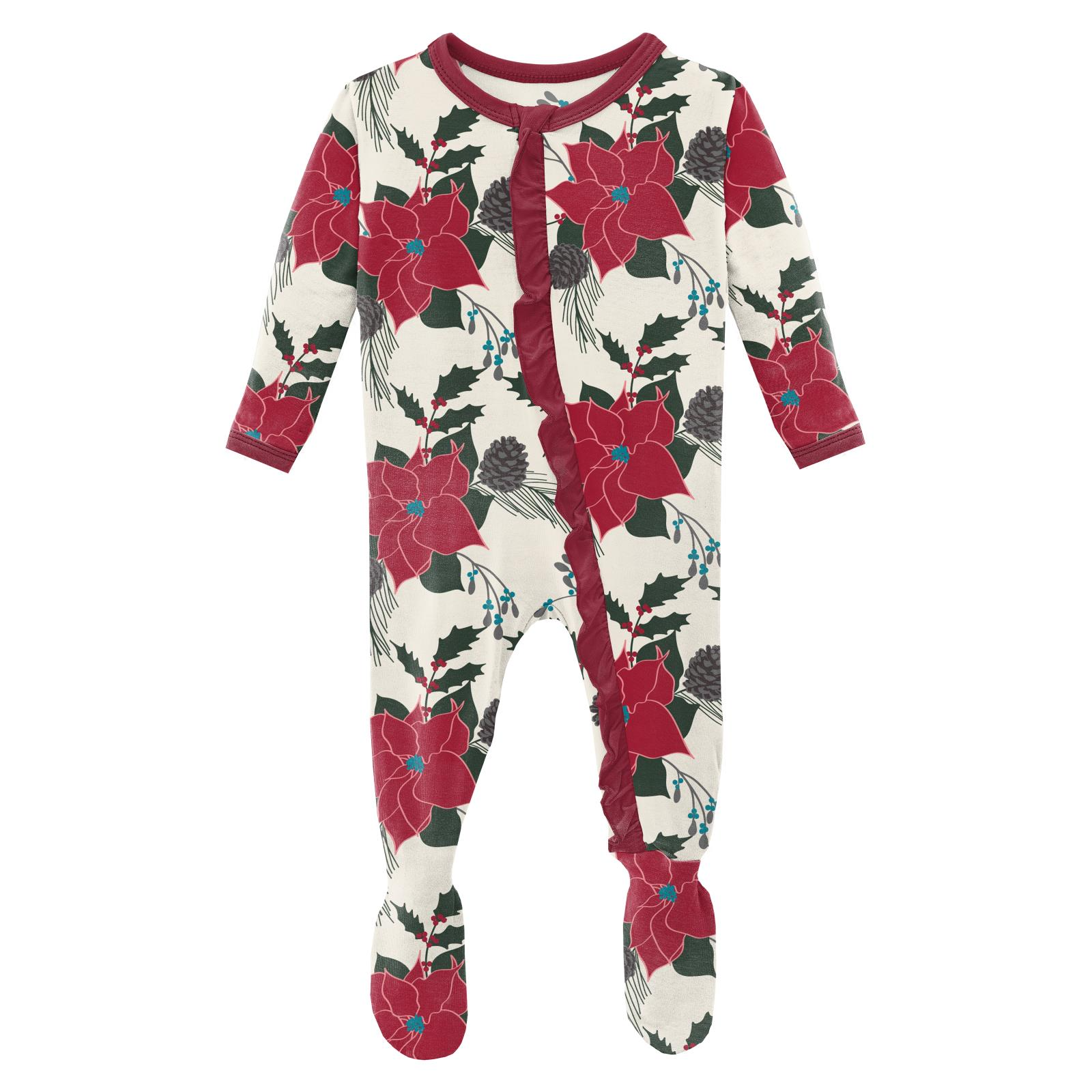 Christmas Floral Classic Ruffle Footie With Zipper