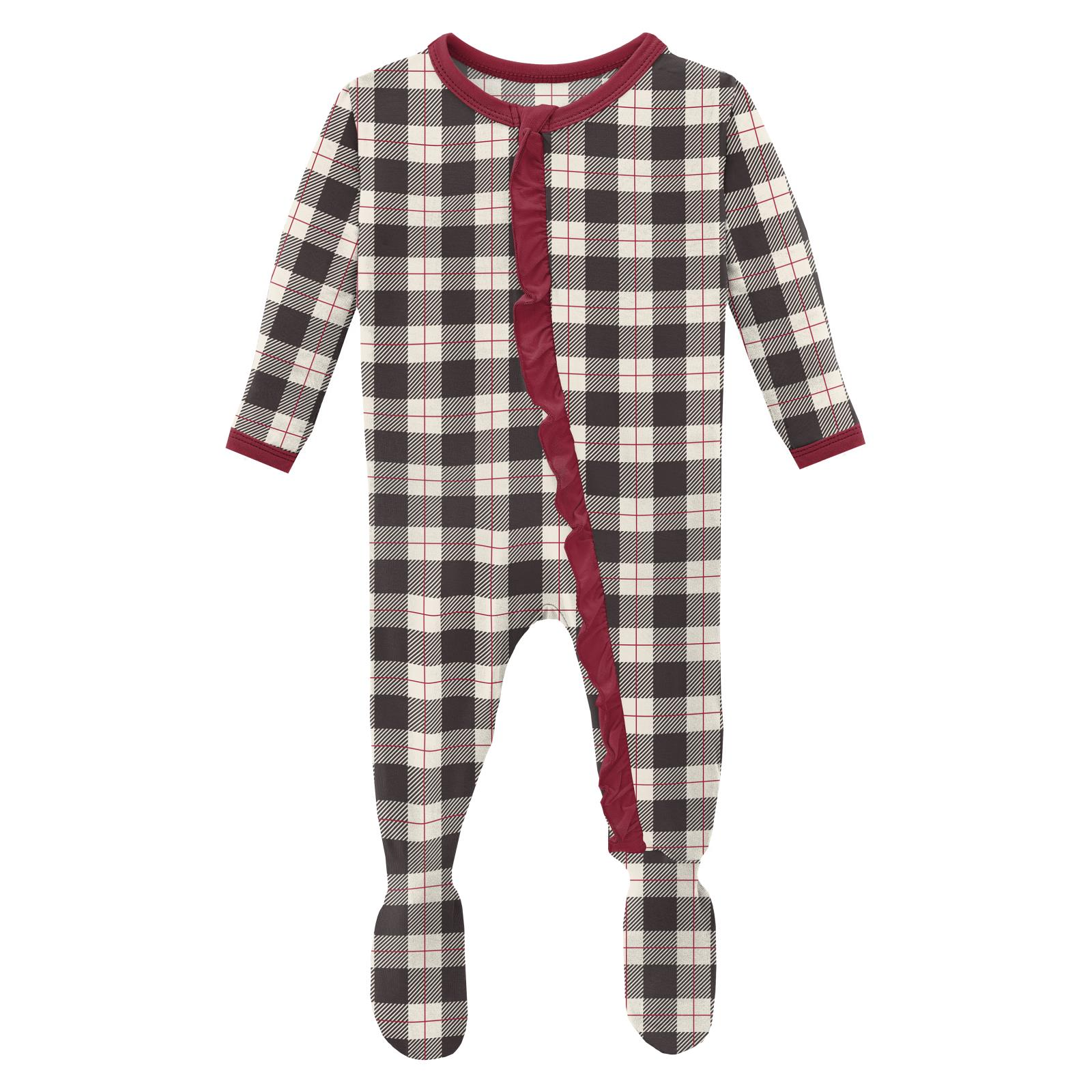 Midnight Holiday Plaid Classic Ruffle Footie With Zipper