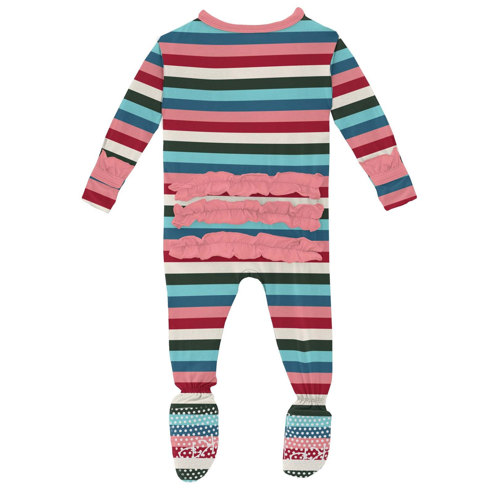 Snowball Multi Stripe Classic Ruffle Footie With Zipper