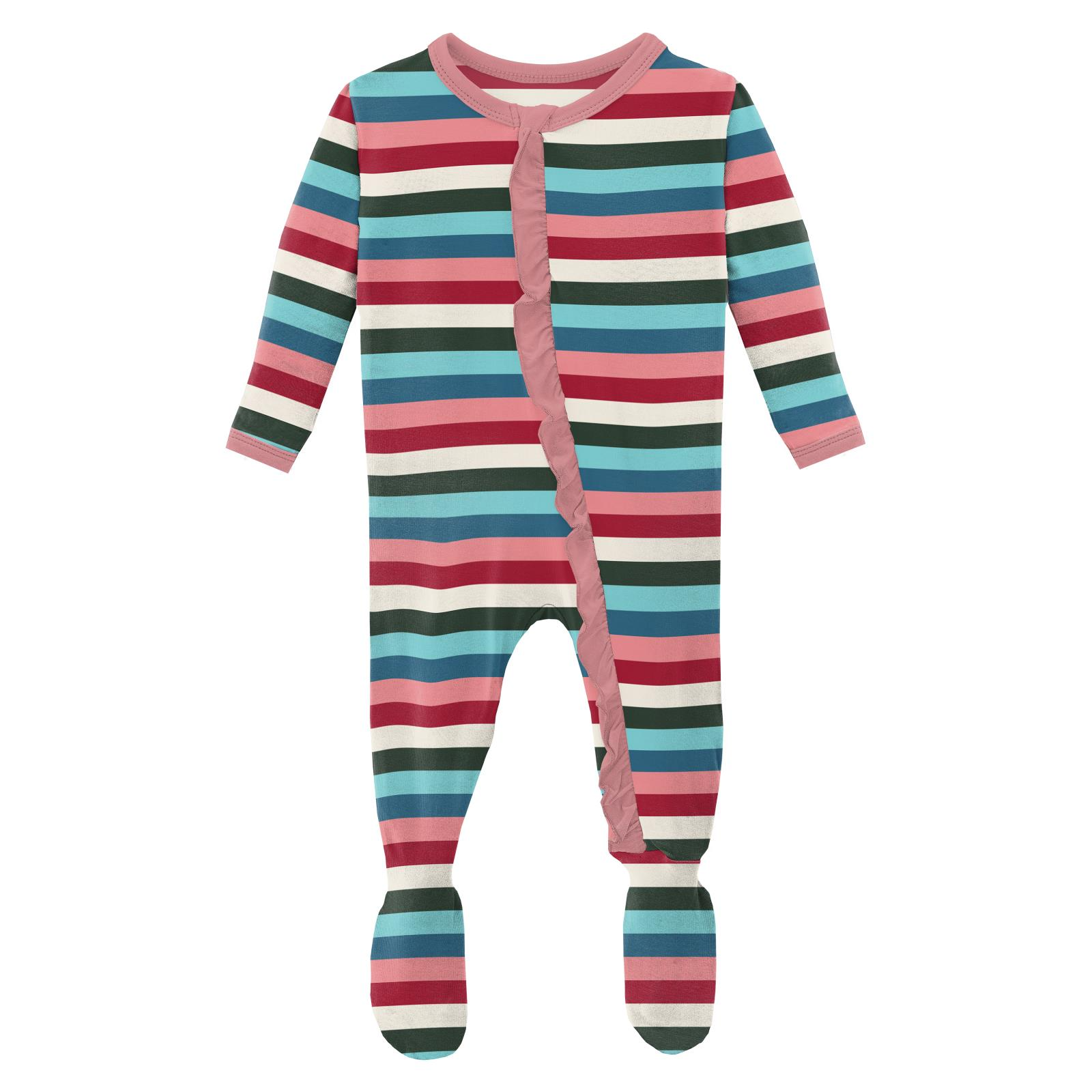 Snowball Multi Stripe Classic Ruffle Footie With Zipper