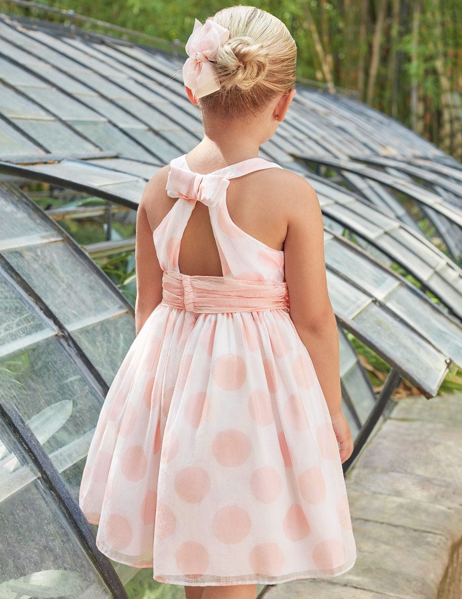 Rose Pink Dots Voile Dress With Sash