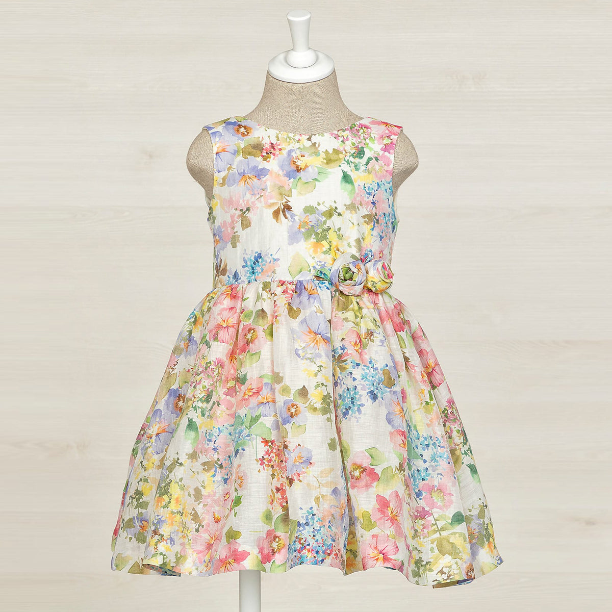Girls Floral Printed Linen Dress