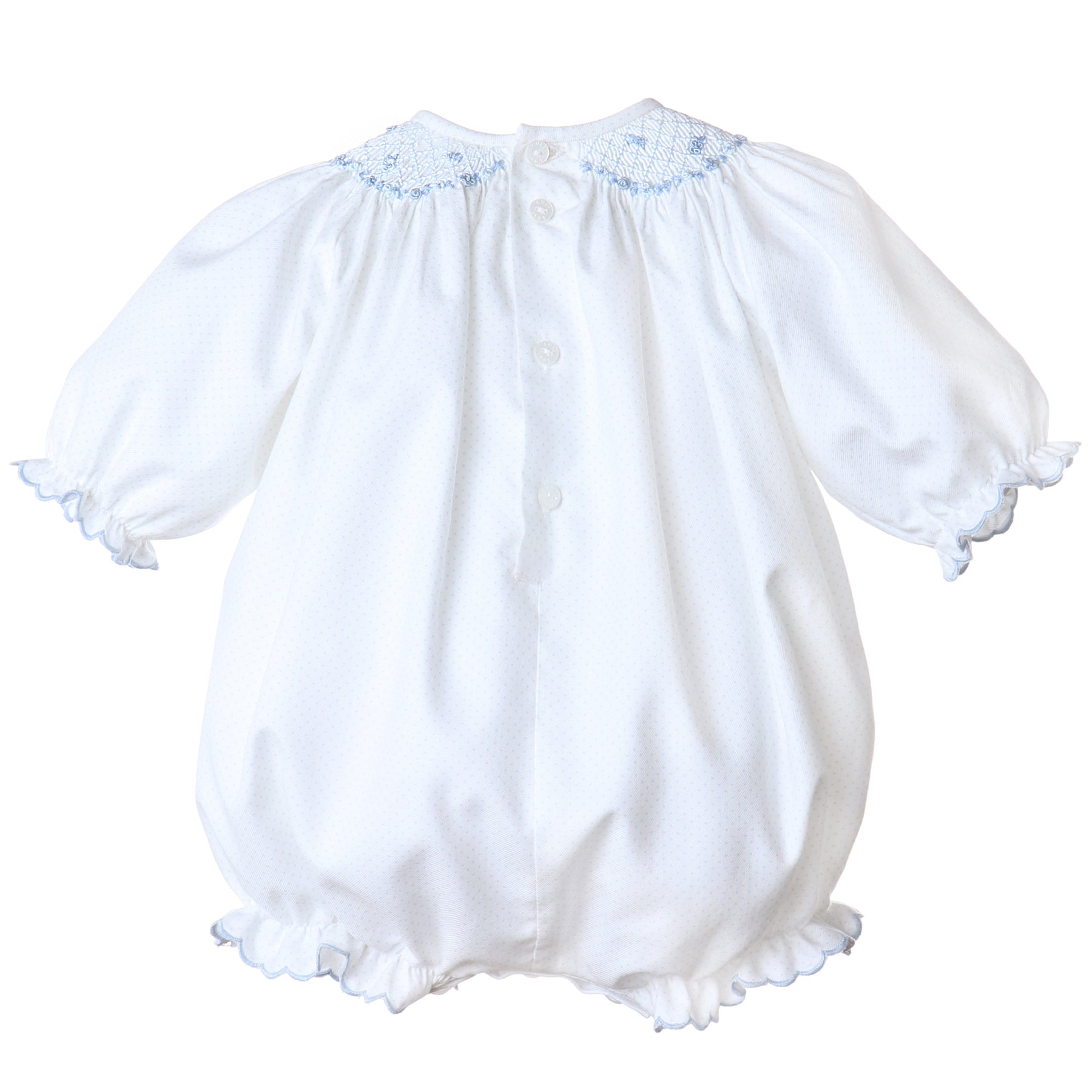 White & Blue Dot Smock Collar Bubble