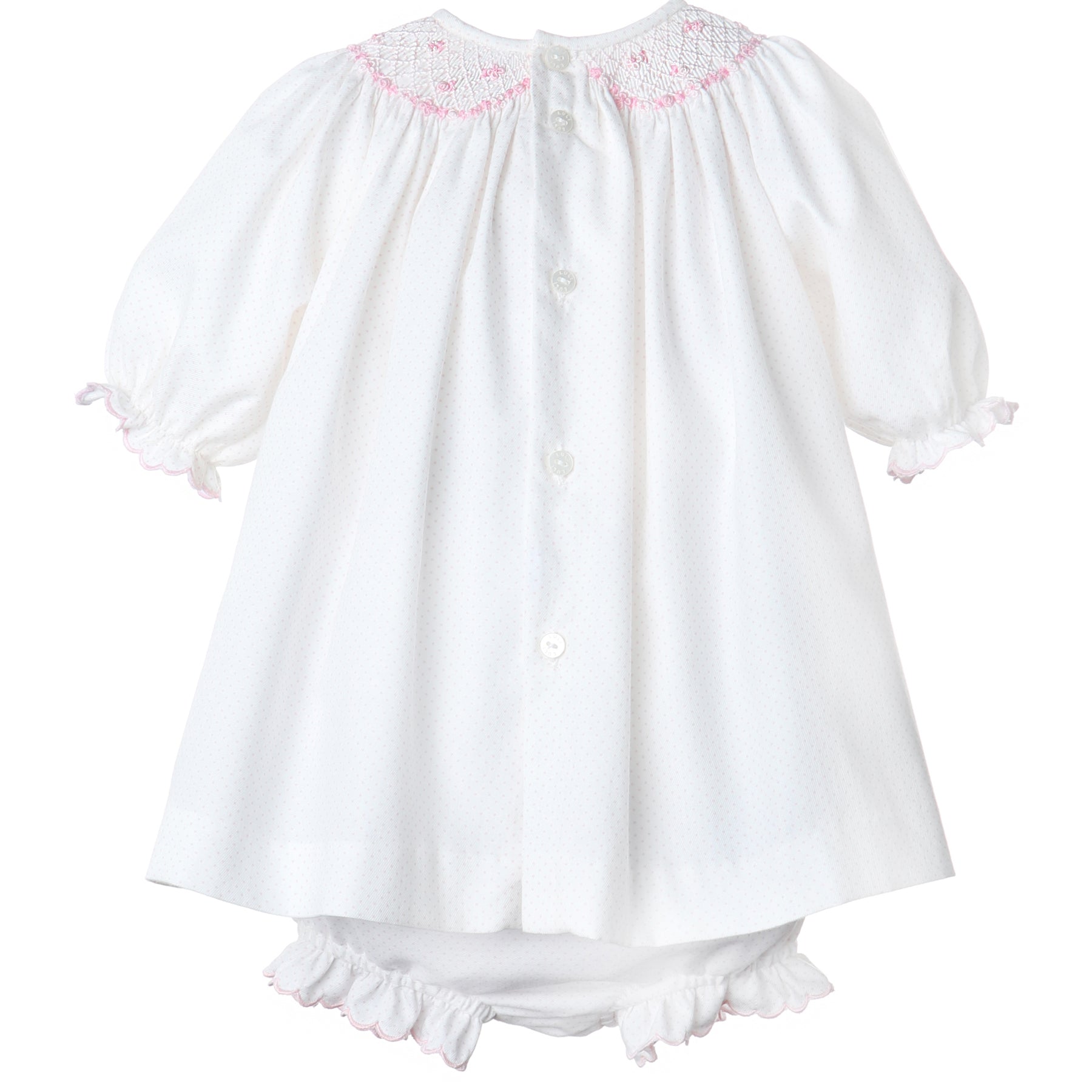 Smocked Pink Dot Bishop Dress With Bloomers