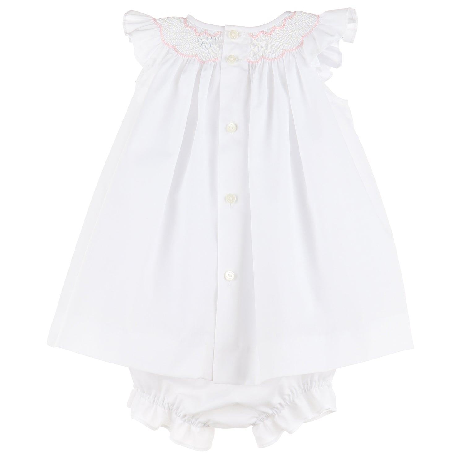 White Smocked Bishop Set With Bloomers & Bonnet