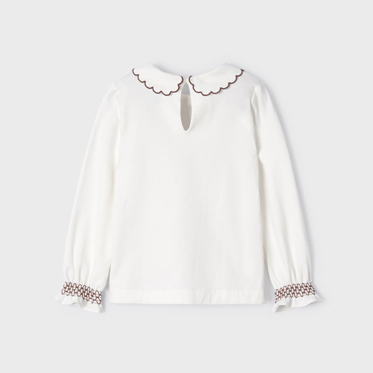 Natural Embroidered Knit Long Sleeve Blouse